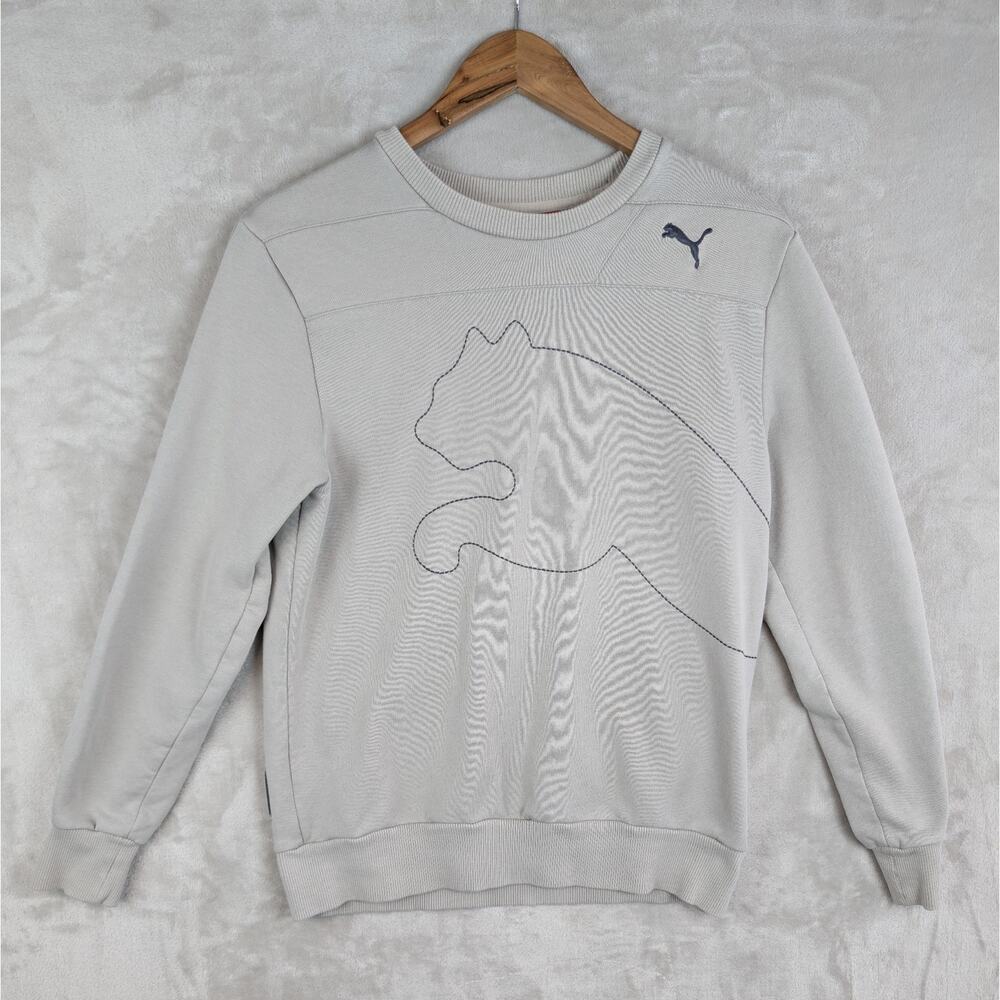 Vintage Puma Sweatshirt Crewneck Y2K Sweatshirt Gray Mens S Stitched Logo *flaw*